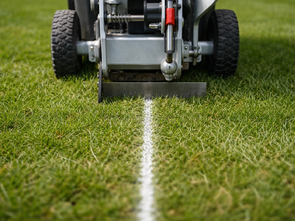 Close-up van een graszodensnijder die klaarstaat om langs een rechte snijlijn een strook van 2–3 cm uit te steken.