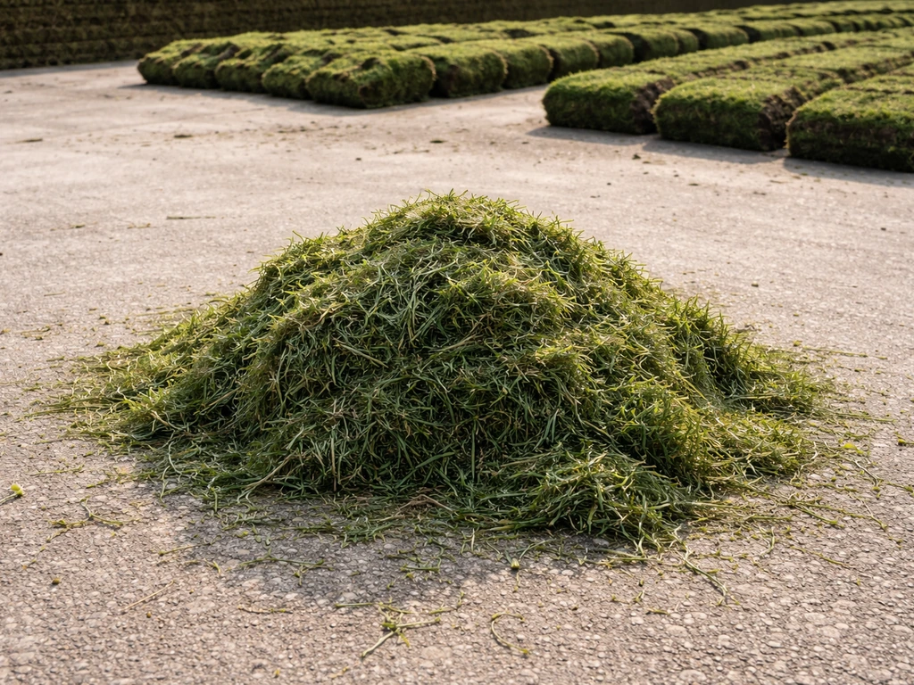 Close-up van gemaaid gras en losse ontdane graszoden op een milieustraat-achtige ondergrond