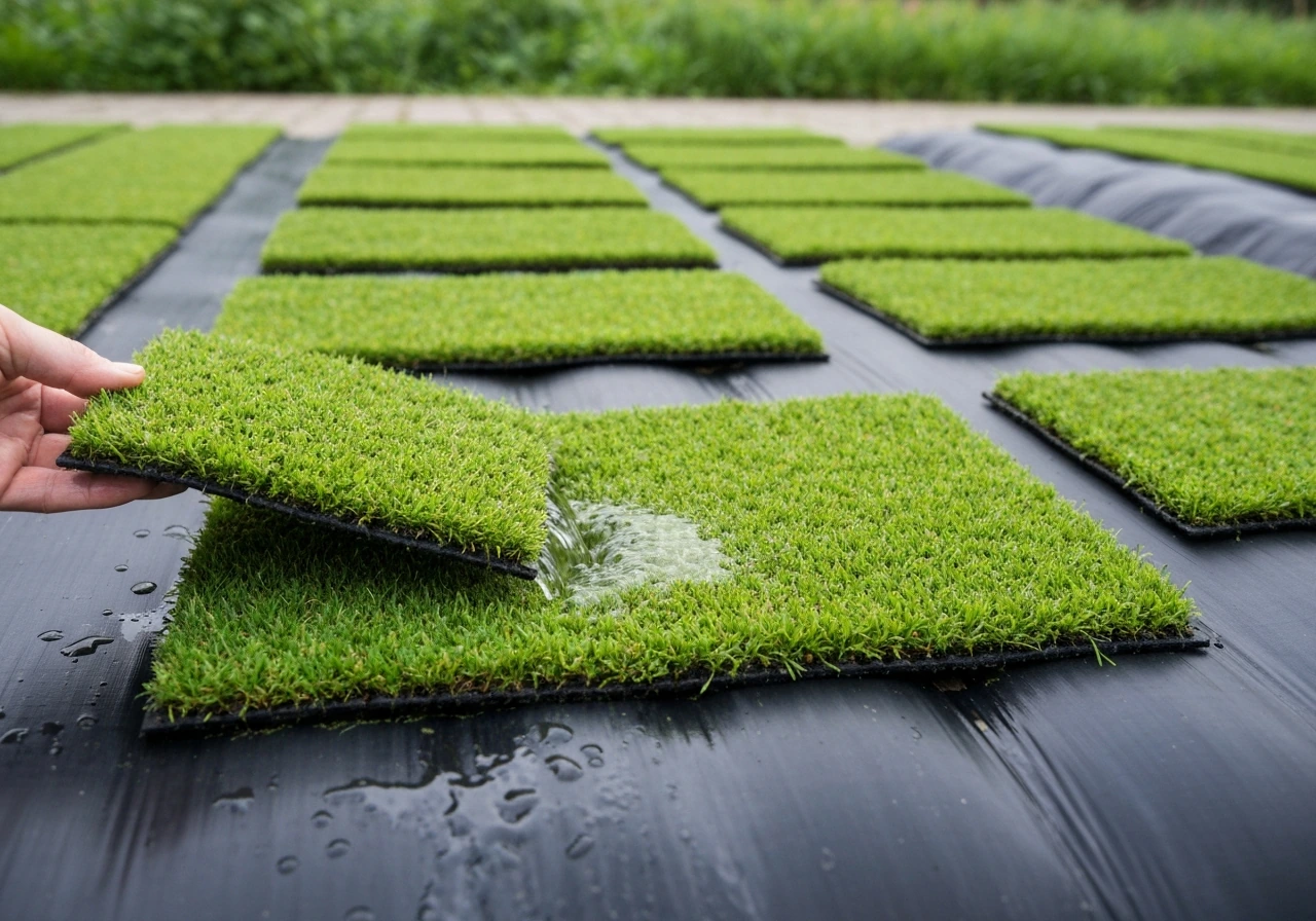 Tuin met nieuw gelegde grasmat op kleigrond, water geven met gieter en zichtbare controle zonder plassen.