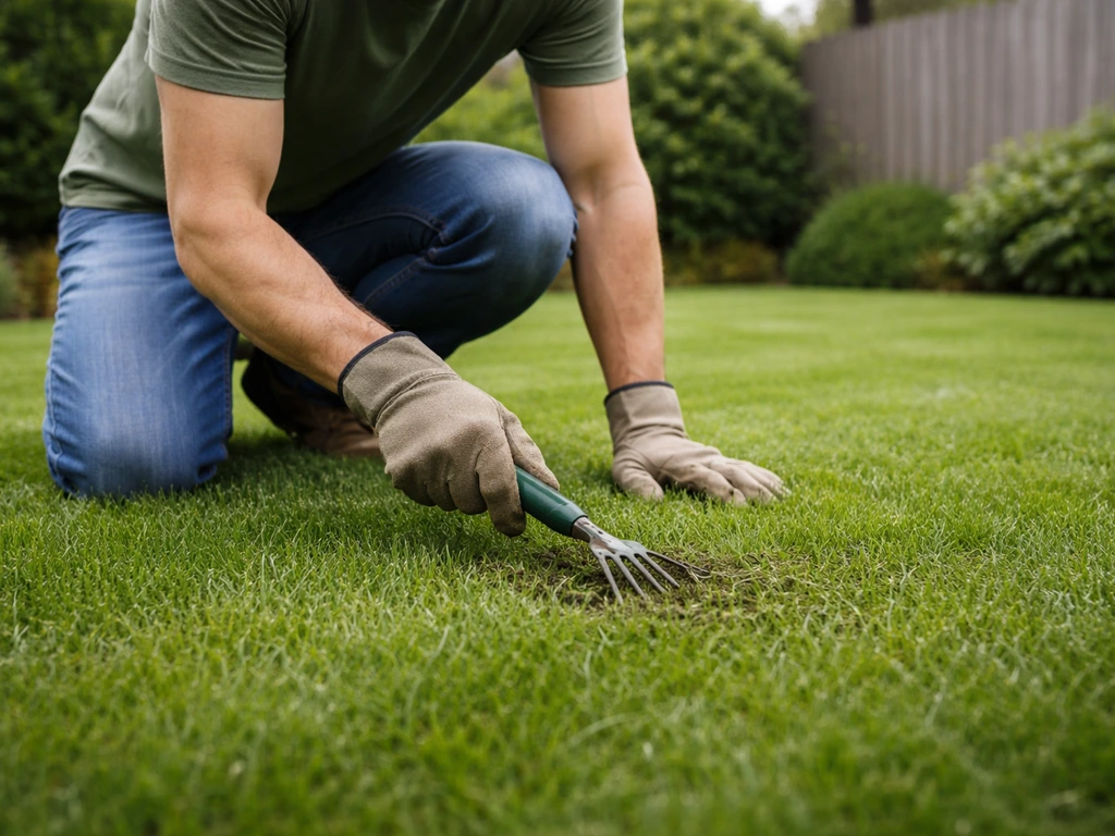 Tuinier bereidt een groen, licht vochtig gazon in Nederland voor op bodembewerking