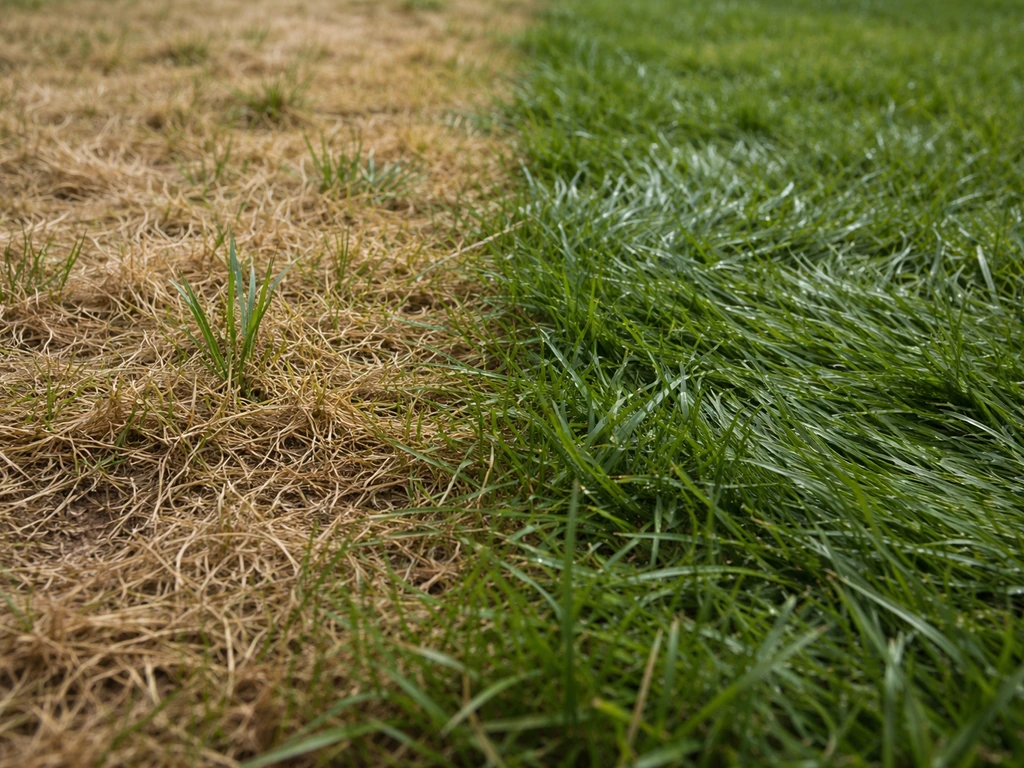 Twee graspolletjes naast elkaar: links droog, niet veerkrachtig; rechts te nat en plat.