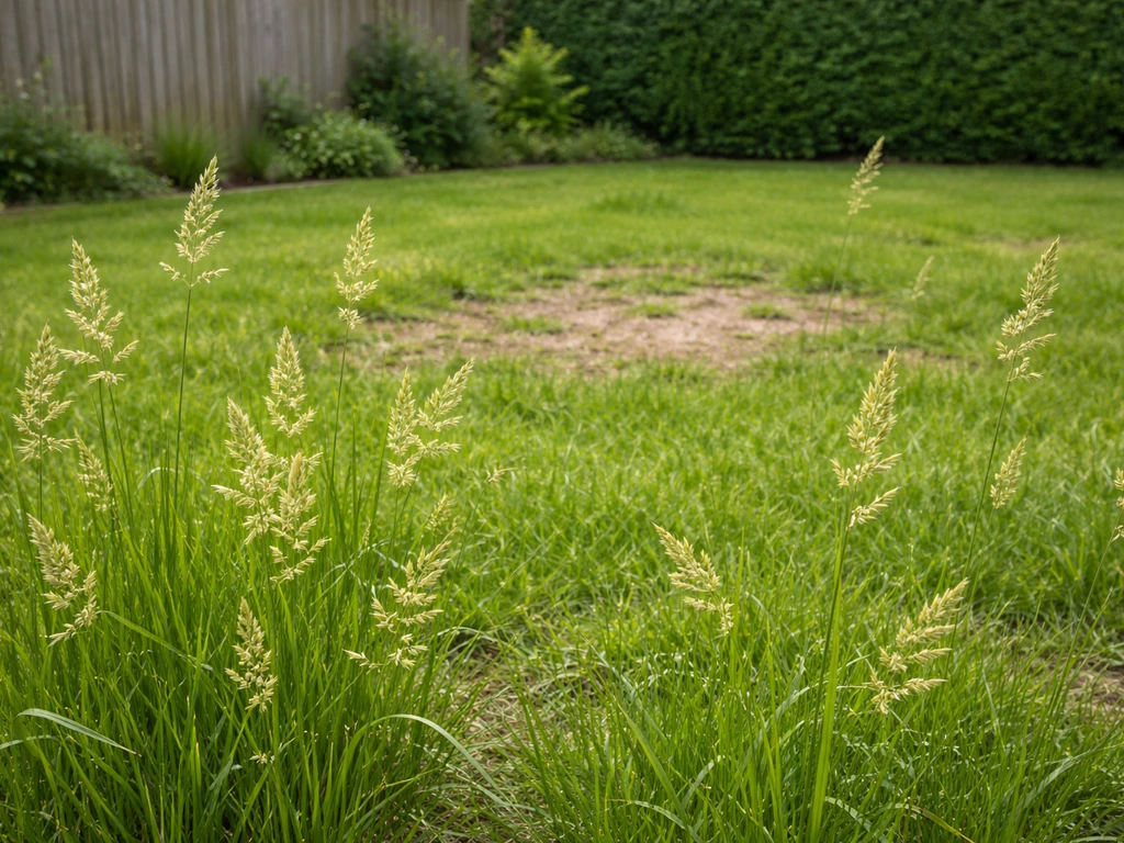 Gazon met meerdere bloeiende graspluimen en zaadaren, duidelijk zichtbaar tussen het groen.