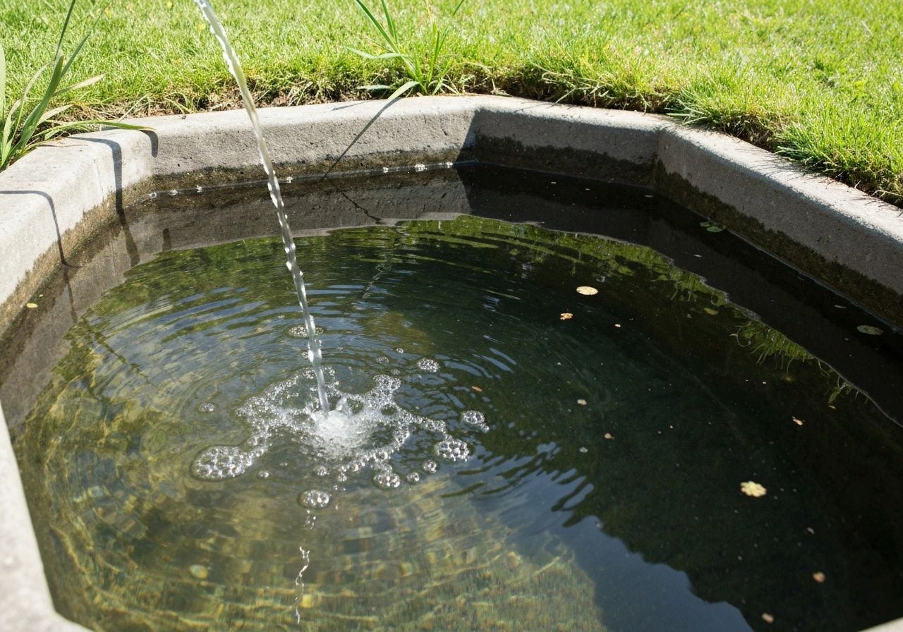 Gieter sproeit water op een tuinbed, met zichtbare vochtige grond tot circa 10–15 cm diep.