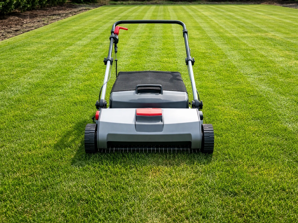 Gemaaid gazon tot 2–3 cm met verticuteermachine klaar om direct te gebruiken.