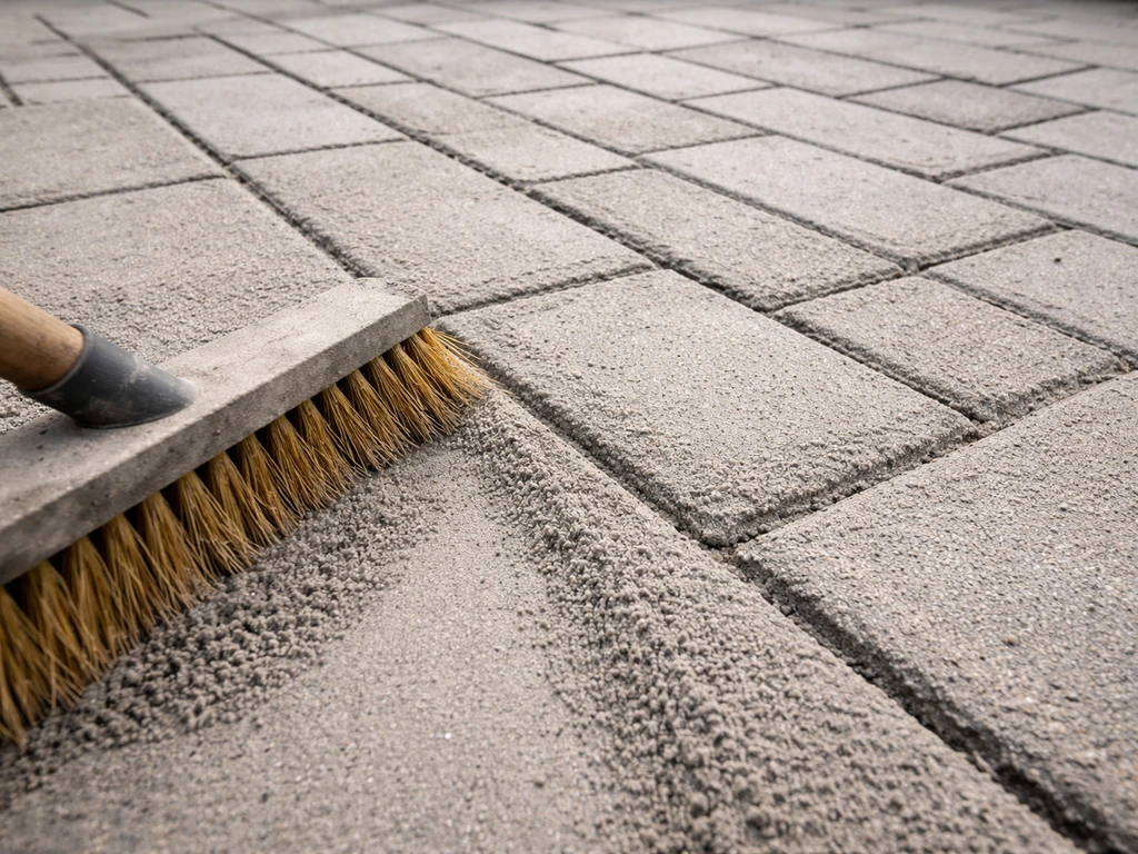 Close-up van voegschone bestrating met net geveegd voegmateriaal dat klaar is om opnieuw op te vullen.